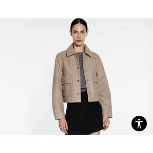 ZARA Tan Womens Cropped Wool Blend Jacket Size Small